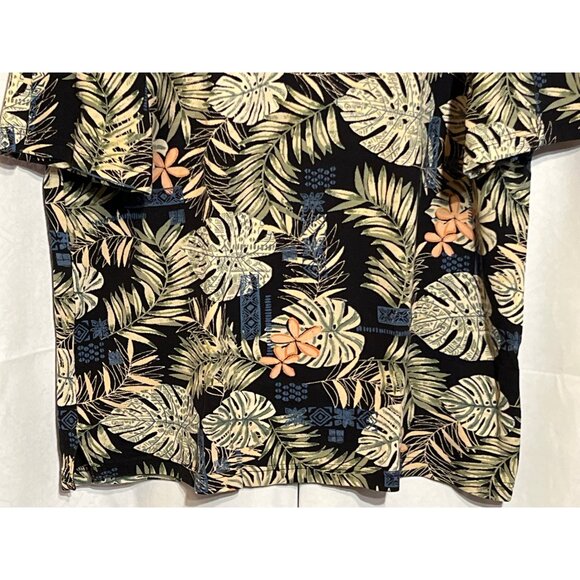Island Tropics Leaf Print Polo Shirt XL Black Orange Green Short Sleeve Mens Cot - Picture 5 of 8